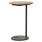 Natural Round Wooden Top C-Shaped Side Table Black Metal Base, Corra