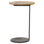 Natural Round Wooden Top C-Shaped Side Table Black Metal Base, Corra