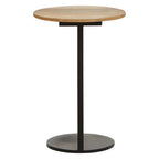 Natural Round Wooden Top C-Shaped Side Table Black Metal Base, Corra