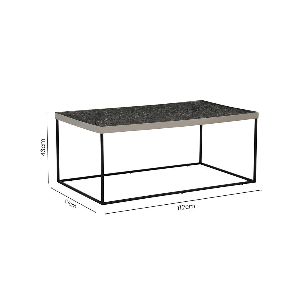 Silver Metal Rectangular Top Coffee Table with Black Interconnected Legs | Akola