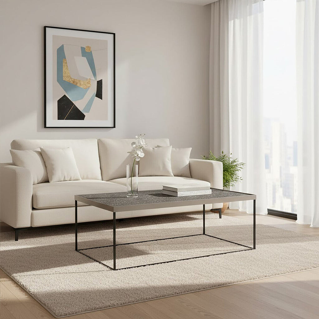 Silver Metal Rectangular Top Coffee Table with Black Interconnected Legs | Akola