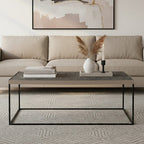 Silver Metal Rectangular Top Coffee Table with Black Interconnected Legs | Akola