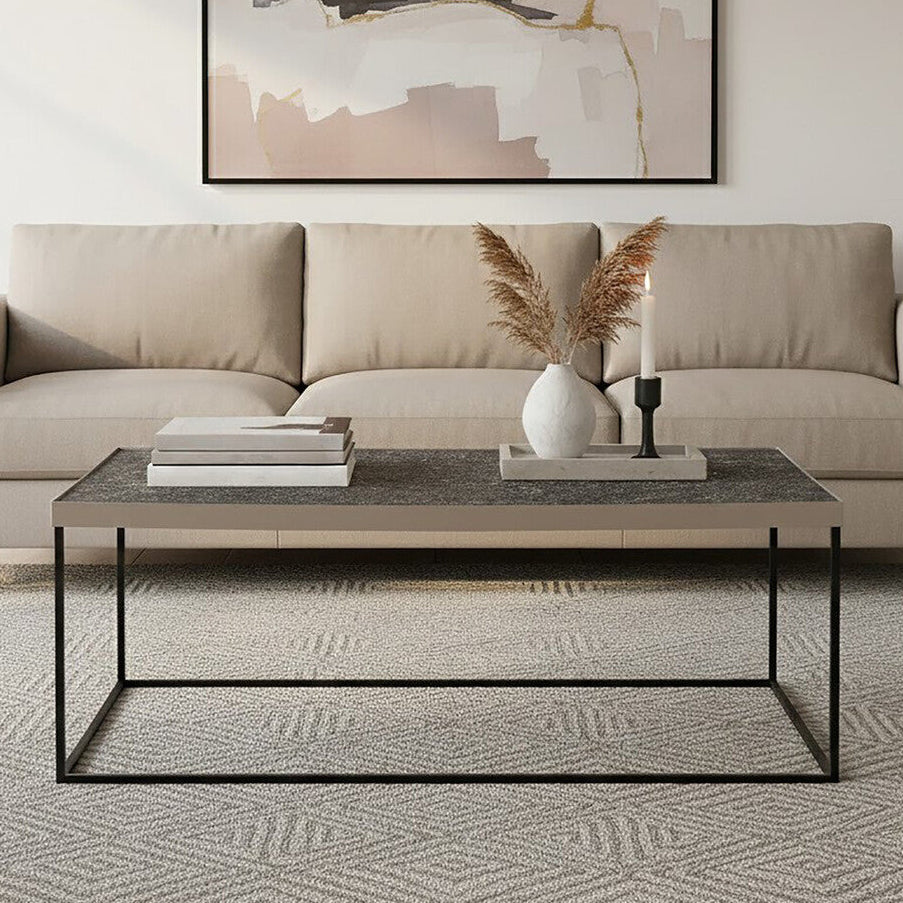 Silver Metal Rectangular Top Coffee Table with Black Interconnected Legs | Akola