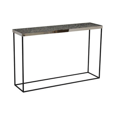 Metallic Silver Top Console Table with Black Metal Interconnected Legs, Akola