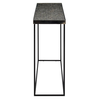 Metallic Silver Top Console Table with Black Metal Interconnected Legs, Akola