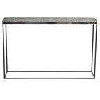 Metallic Silver Top Console Table with Black Metal Interconnected Legs, Akola