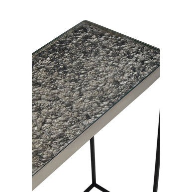 Metallic Silver Top Console Table with Black Metal Interconnected Legs, Akola