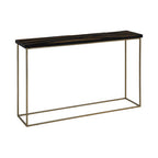 Black and Gold Striped Acacia Wood Console Table with Interconnected Metal Legs | Aris