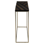 Black and Gold Striped Acacia Wood Console Table with Interconnected Metal Legs | Aris