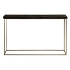 Black and Gold Striped Acacia Wood Console Table with Interconnected Metal Legs | Aris
