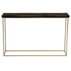 Black and Gold Striped Acacia Wood Console Table with Interconnected Metal Legs | Aris