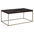 Black and Gold Striped Acacia Wood Coffee Table with Interconnected Metal Legs | Aris