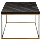Black and Gold Striped Acacia Wood Coffee Table with Interconnected Metal Legs | Aris
