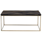 Black and Gold Striped Acacia Wood Coffee Table with Interconnected Metal Legs | Aris