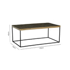 Black and Gold Striped Acacia Wood Coffee Table with Interconnected Metal Legs | Aris