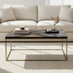 Black and Gold Striped Acacia Wood Coffee Table with Interconnected Metal Legs | Aris