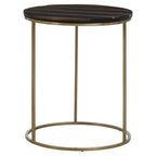 Black and Gold Striped Acacia Wood Round Coffee Table with Interconnected Metal Legs | Aris