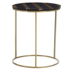 Black and Gold Striped Acacia Wood Round Coffee Table with Interconnected Metal Legs | Aris
