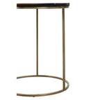 Black and Gold Striped Acacia Wood Round Coffee Table with Interconnected Metal Legs | Aris