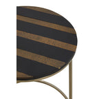 Black and Gold Striped Acacia Wood Round Coffee Table with Interconnected Metal Legs | Aris