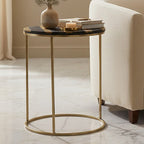 Black and Gold Striped Acacia Wood Round Coffee Table with Interconnected Metal Legs | Aris