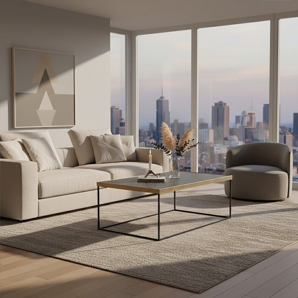 Gold Finish Coffee Table with Black Metal Frame | Akola