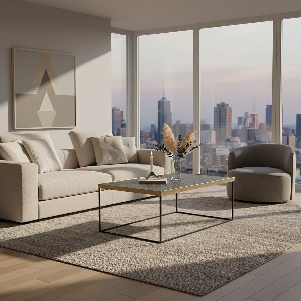 Gold Finish Coffee Table with Black Metal Frame | Akola