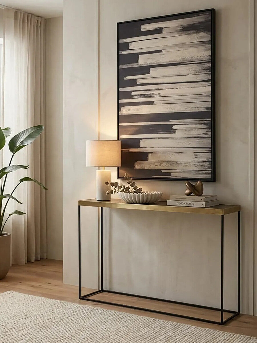 Gold Finish Console Table with Black Metal Frame | Akola
