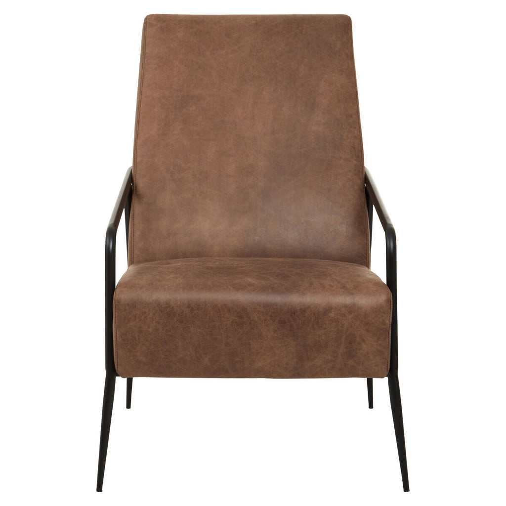 Brown Leather Lounge Chair with Reclined Profile | Hoxton