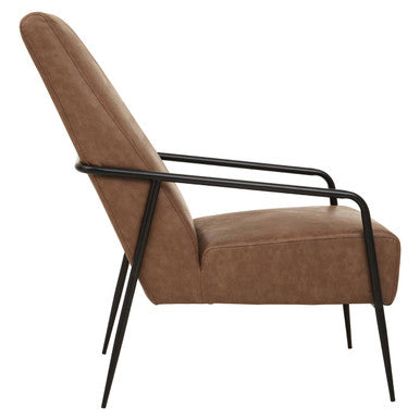 Brown Leather Lounge Chair with Reclined Profile | Hoxton
