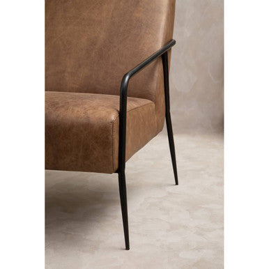 Brown Leather Lounge Chair with Reclined Profile | Hoxton