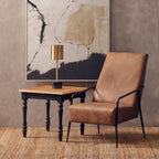 Brown Leather Lounge Chair with Reclined Profile | Hoxton