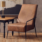 Brown Leather Lounge Chair with Reclined Profile | Hoxton