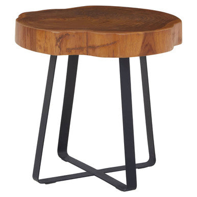 Solid Teak Wood Top Side Table in Black and Natural Finish | Manado