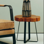 Solid Teak Wood Top Side Table in Black and Natural Finish | Manado
