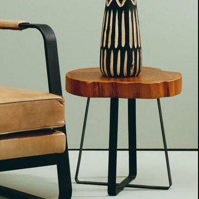 Solid Teak Wood Top Side Table in Black and Natural Finish | Manado
