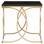 Black Marble Top Side Table with Gold Finish Interlocking Stainless Steel Frame | Kia