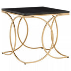 Black Marble Top Side Table with Gold Finish Interlocking Stainless Steel Frame | Kia