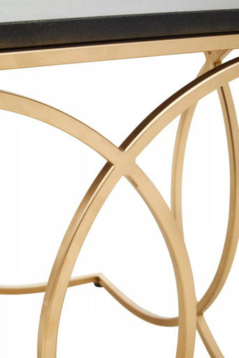 Black Marble Top Side Table with Gold Finish Interlocking Stainless Steel Frame | Kia