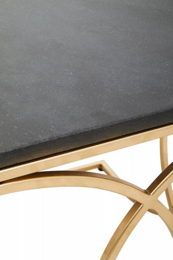Black Marble Top Side Table with Gold Finish Interlocking Stainless Steel Frame | Kia