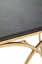 Black Marble Top Side Table with Gold Finish Interlocking Stainless Steel Frame | Kia
