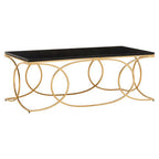 Black Marble Top Rectangular Coffee Table with Gold Finish Metal Frame | Kia