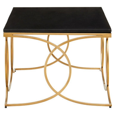 Black Marble Top Rectangular Coffee Table with Gold Finish Metal Frame | Kia