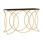 Black Marble Top Console Table with Curved Gold Finish Metal Frame | Kia