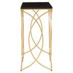 Black Marble Top Console Table with Curved Gold Finish Metal Frame | Kia