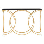 Black Marble Top Console Table with Curved Gold Finish Metal Frame | Kia