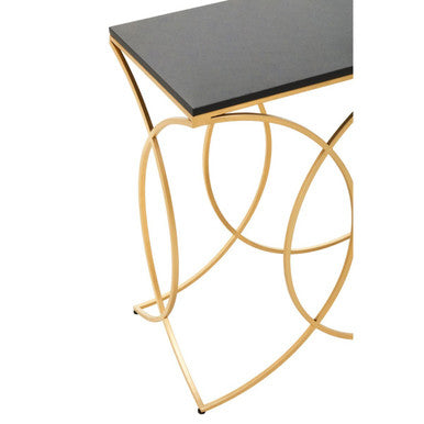 Black Marble Top Console Table with Curved Gold Finish Metal Frame | Kia