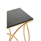 Black Marble Top Console Table with Curved Gold Finish Metal Frame | Kia
