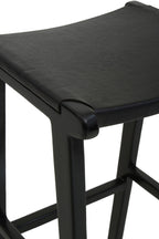 Black Leather and Teak Barstool | Kendari
