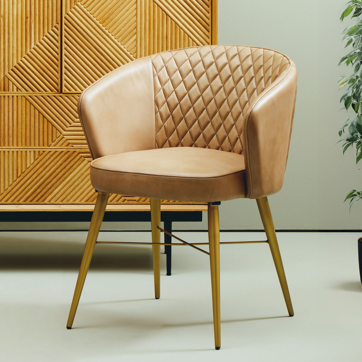 Grey Leather Chair with Gold Finish Legs | Buffalo